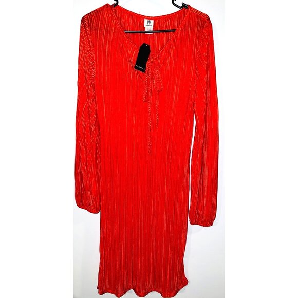 Wrapper Dresses & Skirts - New Red Pleated Long Sleeve Dress By Wrapper Size M